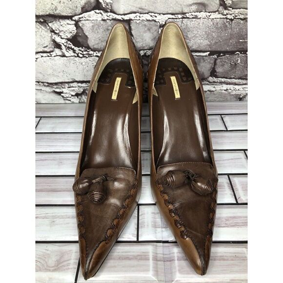 Max Studio Quibble Brown Leather Pointed Tassel High Heels Women Sz 8.5M US/39EU - Picture 4 of 16